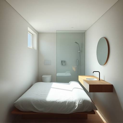 Celda individual equipada con cama, escritorio minimalista y baño. Un espacio privado para la reflexión personal y el descanso dentro de nuestras instalaciones.