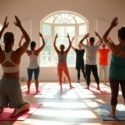 Residentes participando en una clase de yoga, destacando la importancia del bienestar físico y mental.